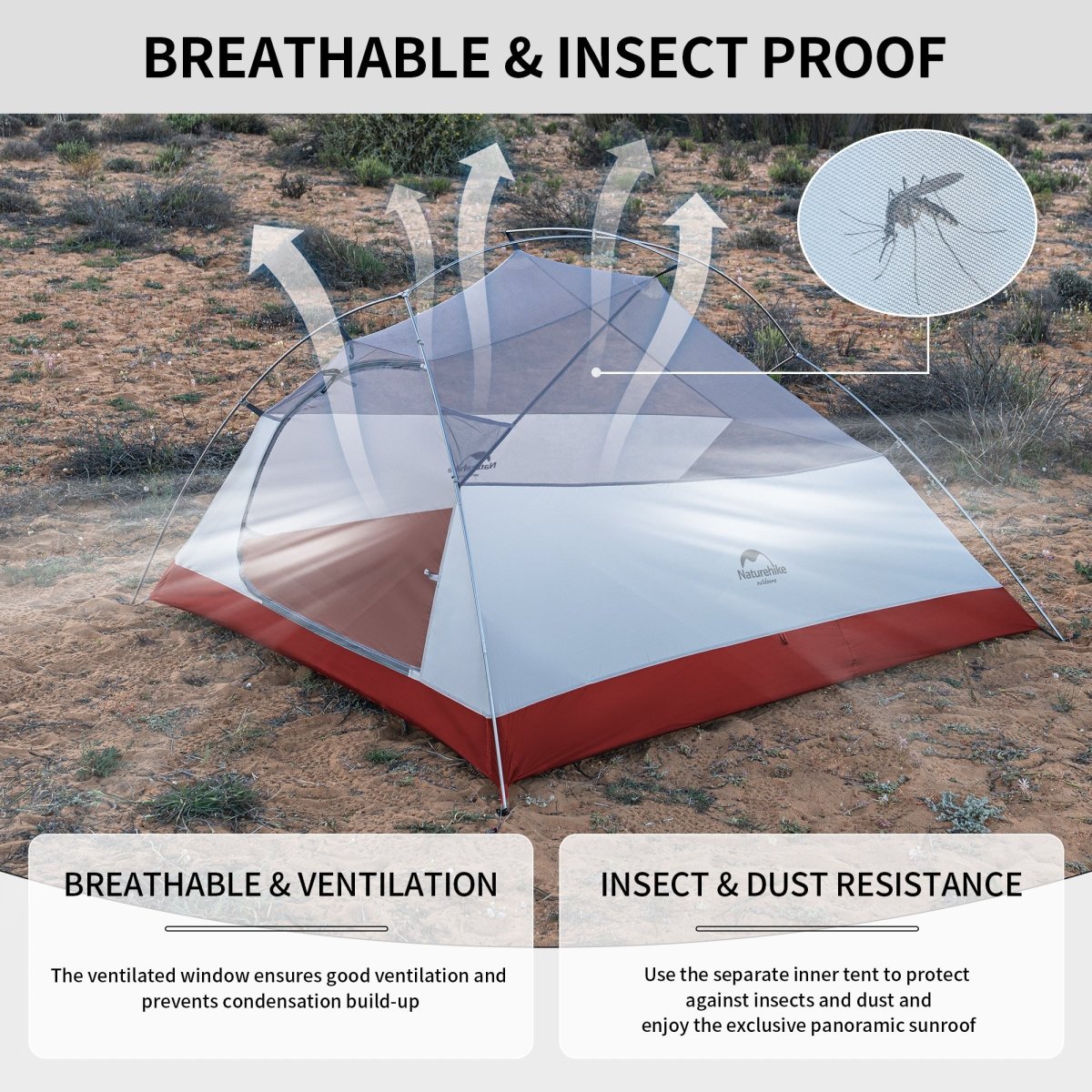 Cloud Up Pro 3 Person Ultralight Backpacking Tent - Naturexplore - Naturehike - CNK2350WS020 - Light grey 20D + Mat