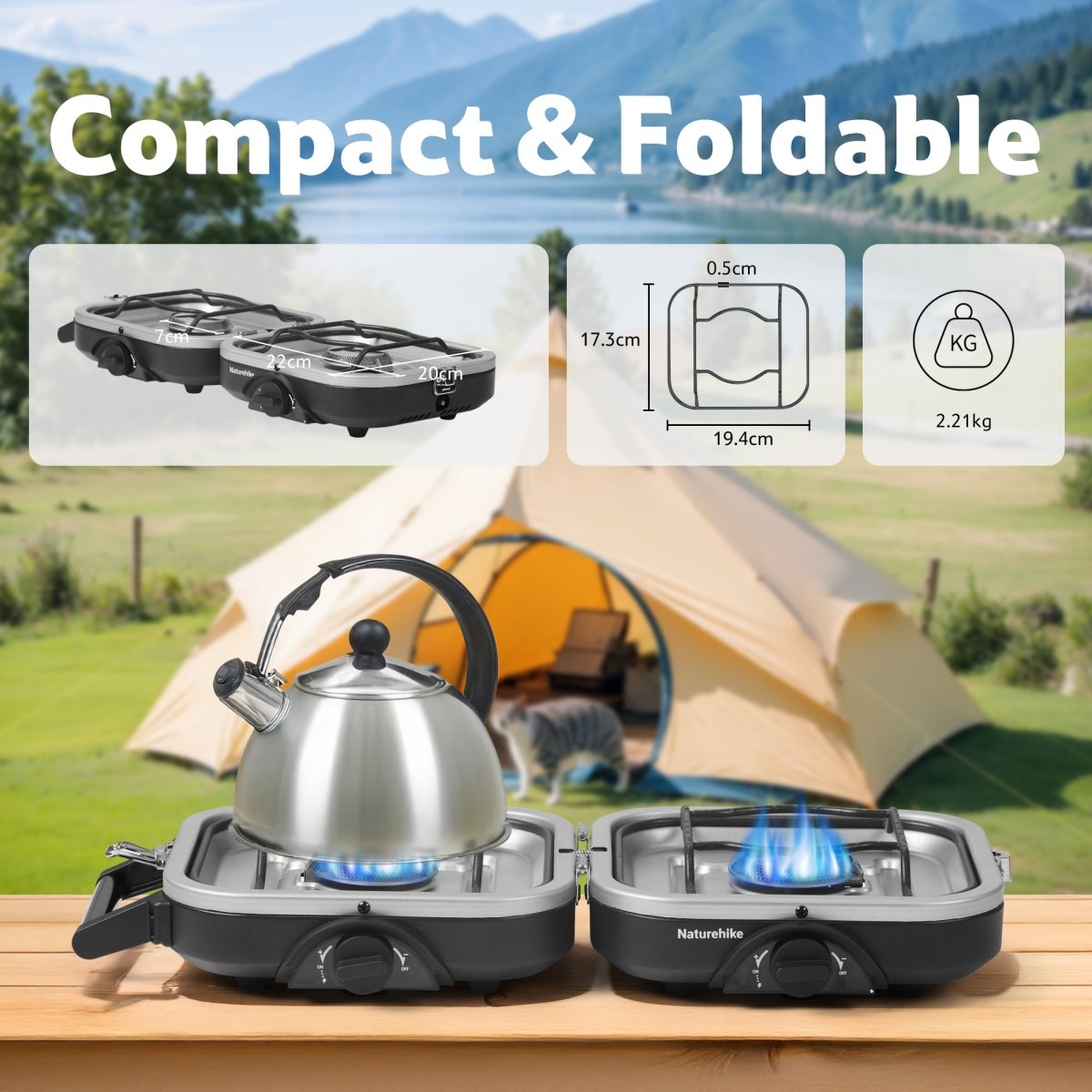 Double Burner Folding Gas Stove - Pre Order ETA 20/1/2026 - Naturexplore - Naturehike - NH22RJ003 -