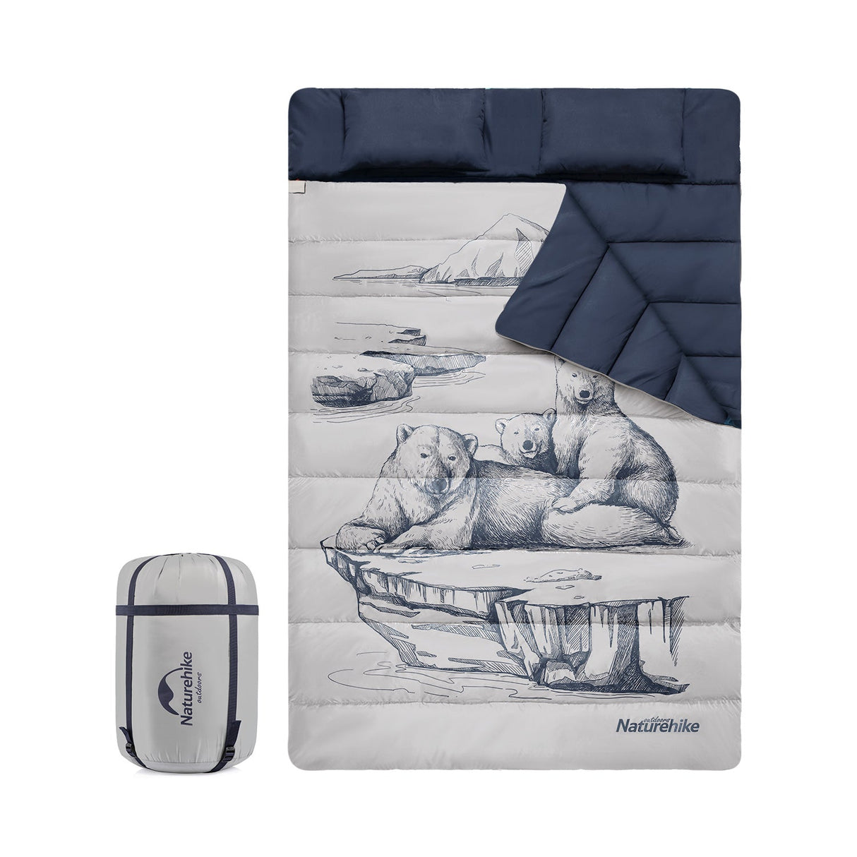 Double sleeping bag pattern with pillow - Naturexplore - Naturehike - NH21MSD06 - Polar bear