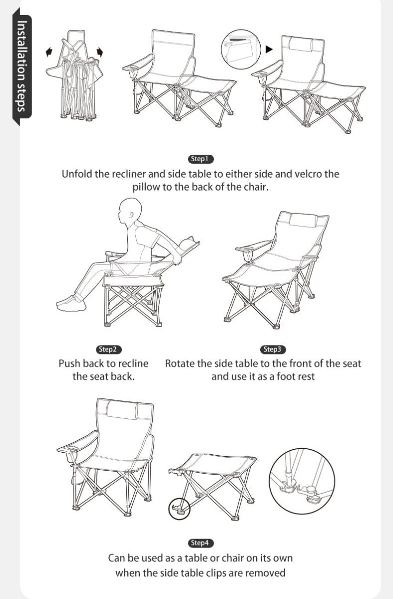 Recliner chair with table - Naturexplore - Naturehike - CNK2300JJ013 - Black