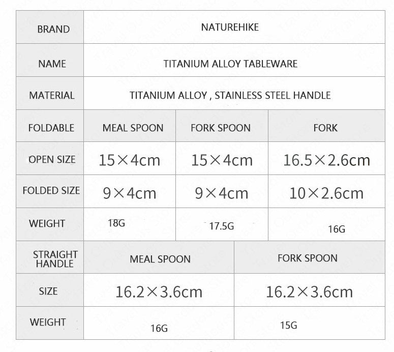 Titanium alloy outdoor travel folding tableware - Naturexplore - Naturehike - NH19C001-J - Fork
