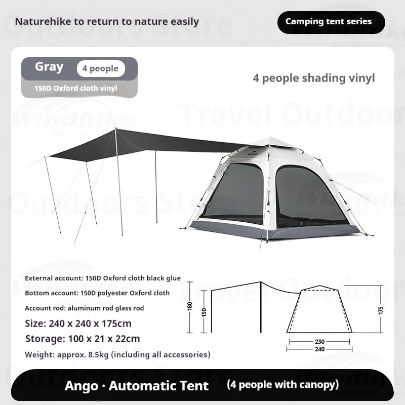 Ango Family Tent - Naturexplore - Naturehike - CNK2550WS010 - 4 Person/ Gray/ With canopy