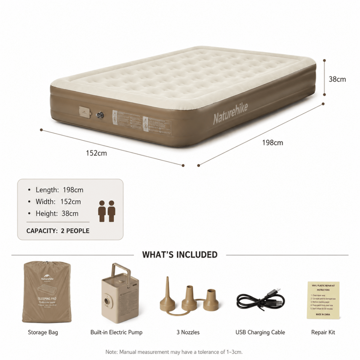 ChenJing C28 Built - in Pump Inflatable Bed - Naturexplore - Naturehike - CNK2550WS013-38-D - Double
