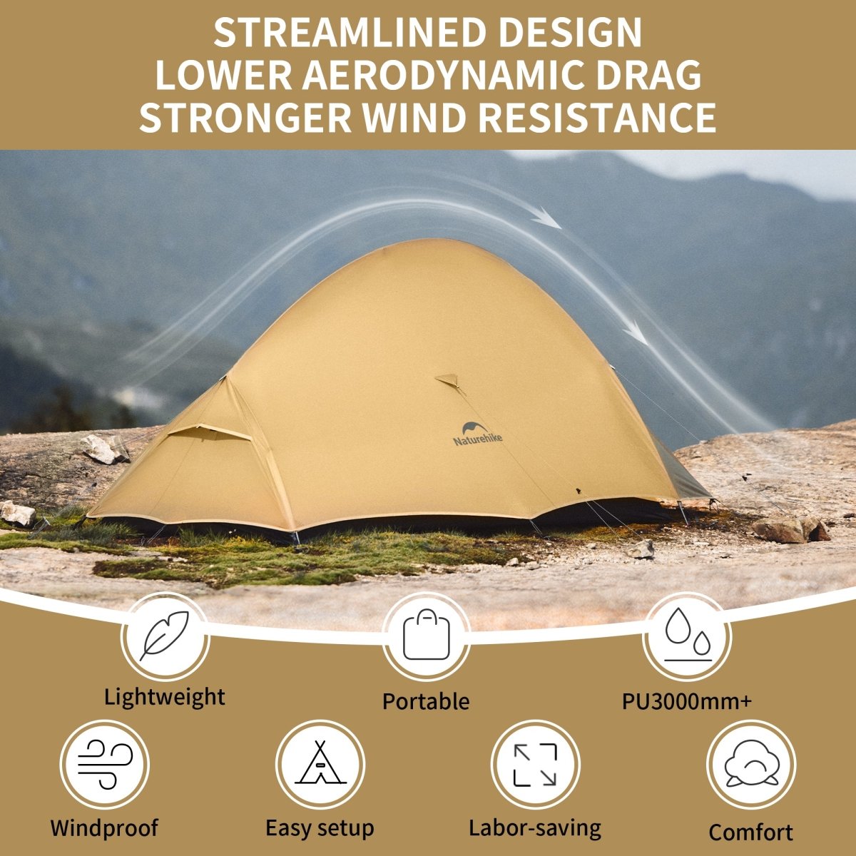Cloud Up Pro 2 Persons Tent 20D - Naturexplore - Naturehike - CNK2350WS020 - A - Amber 20D