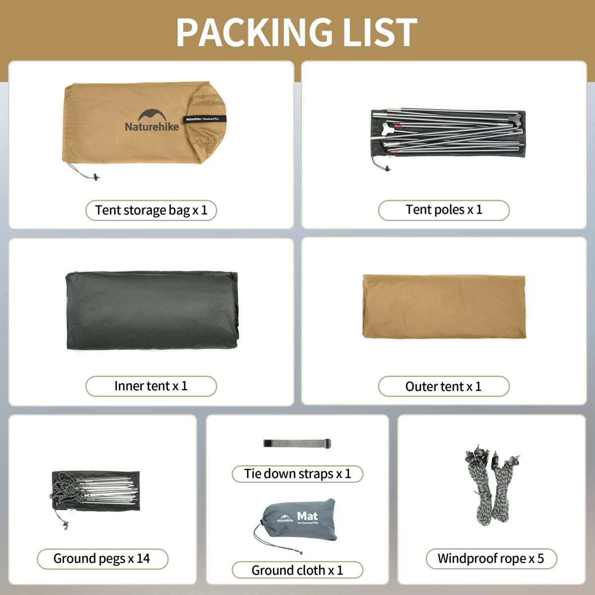 Cloud Up Pro 2 Persons Tent 20D - Naturexplore - Naturehike - CNK2350WS020 - A - Amber 20D