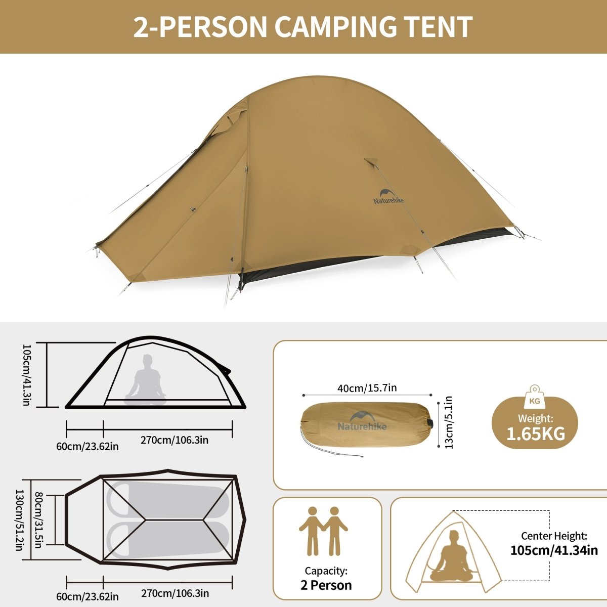 Cloud Up Pro 2 Persons Tent 20D - Naturexplore - Naturehike - CNK2350WS020 - A - Amber 20D