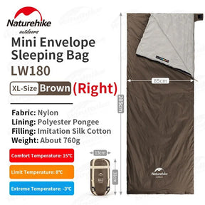 LW180 Ultralight Cotton Sleeping Bag - Naturexplore - Naturehike - NH21MSD09 - XL-Grayish Brown