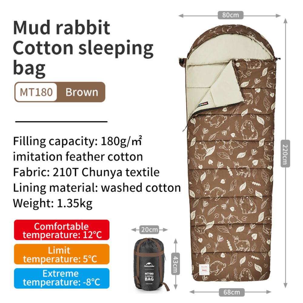 Naturehike Cute Mud Rabbit Cotton Sleeping Bag - Naturexplore - Naturehike - CNH22SD015 - Left zipper MT180