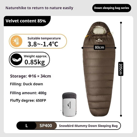 Snowbird Mummy Sleeping Bag - Naturexplore - Naturehike - CNK2550WS014 - SP400/Smoky brown/L