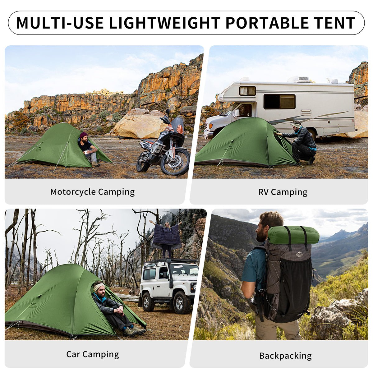 Cloud Up 2 Person Ultralight Hiking Tent - Naturexplore - Naturehike - NH17T001-T-1 - Grey with skirt/red