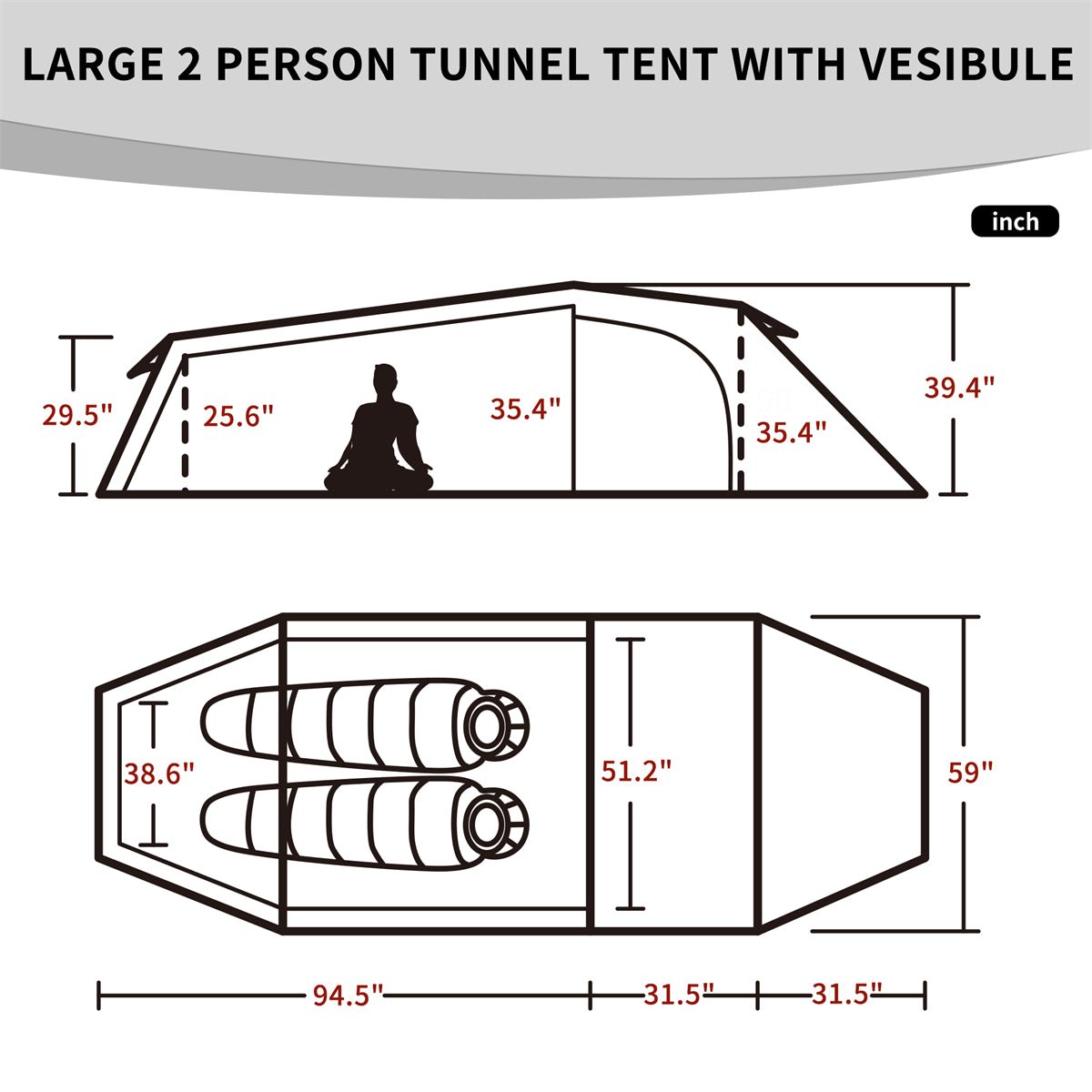 Naturehike Opalus Tunnel 2-3 People Camping Tent - Naturexplore - Naturehike - NH20ZP001-2 - For 2 Man
