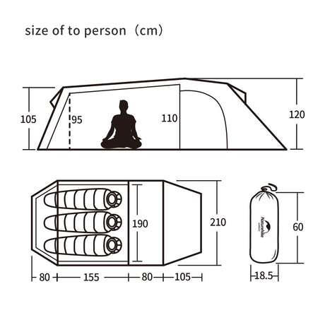Naturehike Opalus Tunnel 2-3 People Camping Tent - Naturexplore - Naturehike - NH20ZP001-3 - For 3 Man