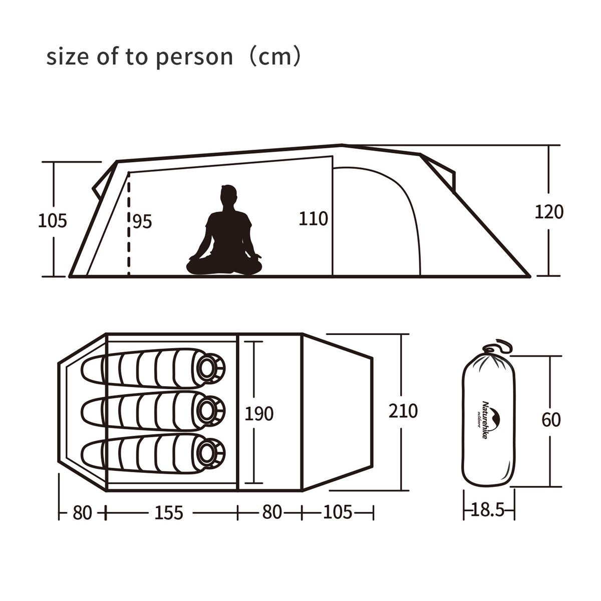 Naturehike Opalus Tunnel 2-3 People Camping Tent - Naturexplore - Naturehike - NH20ZP001-3 - For 3 Man