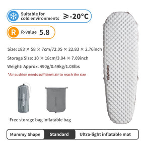 R5.8 Ultra light sleeping pad - Naturexplore - Naturehike - CNH22DZ016 - Mummy - standard silvery